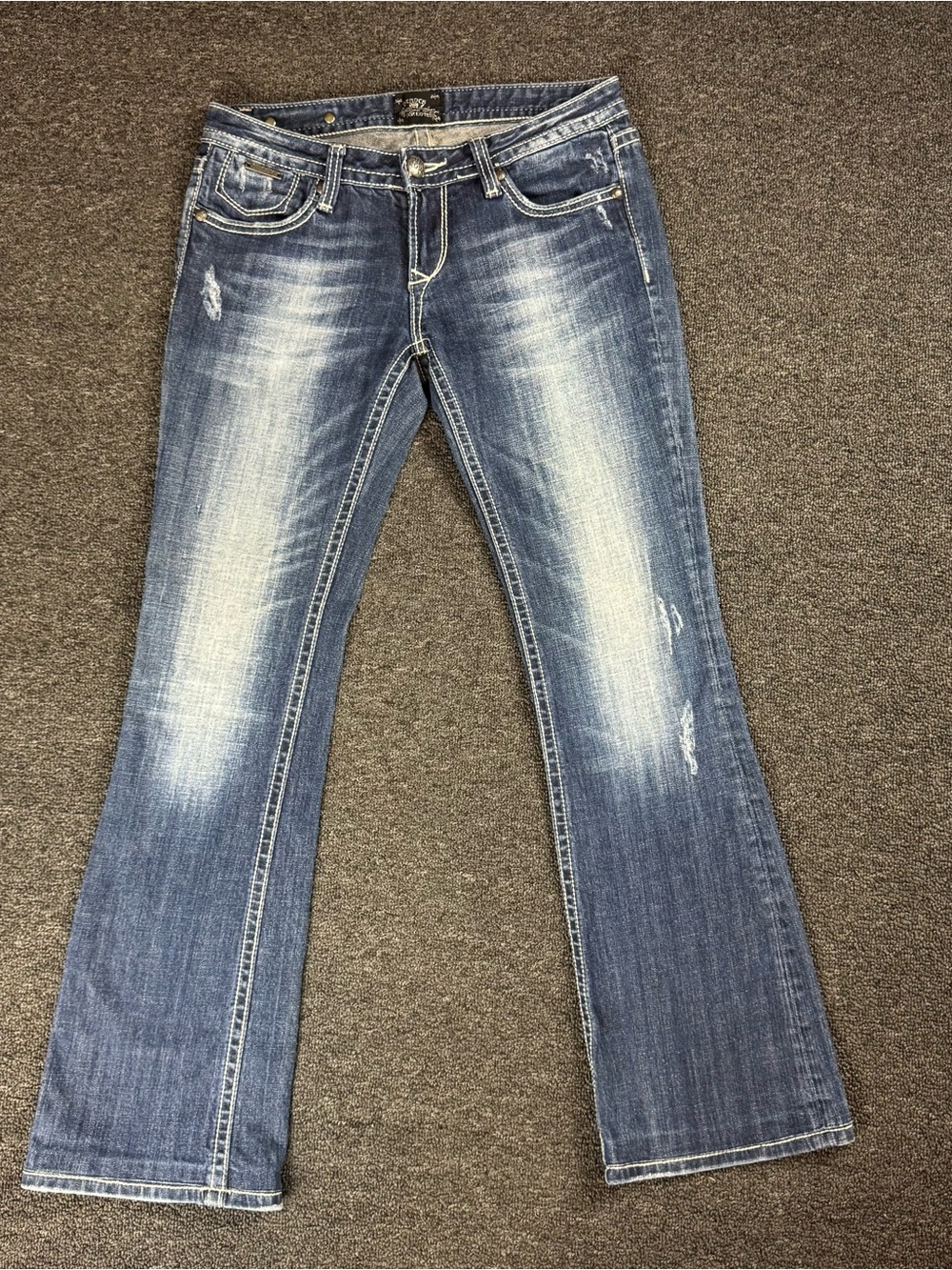 Y2K Vintage ReRock Express Jeans Women’s 2R Boot Cut Low Rise Distressed Denim